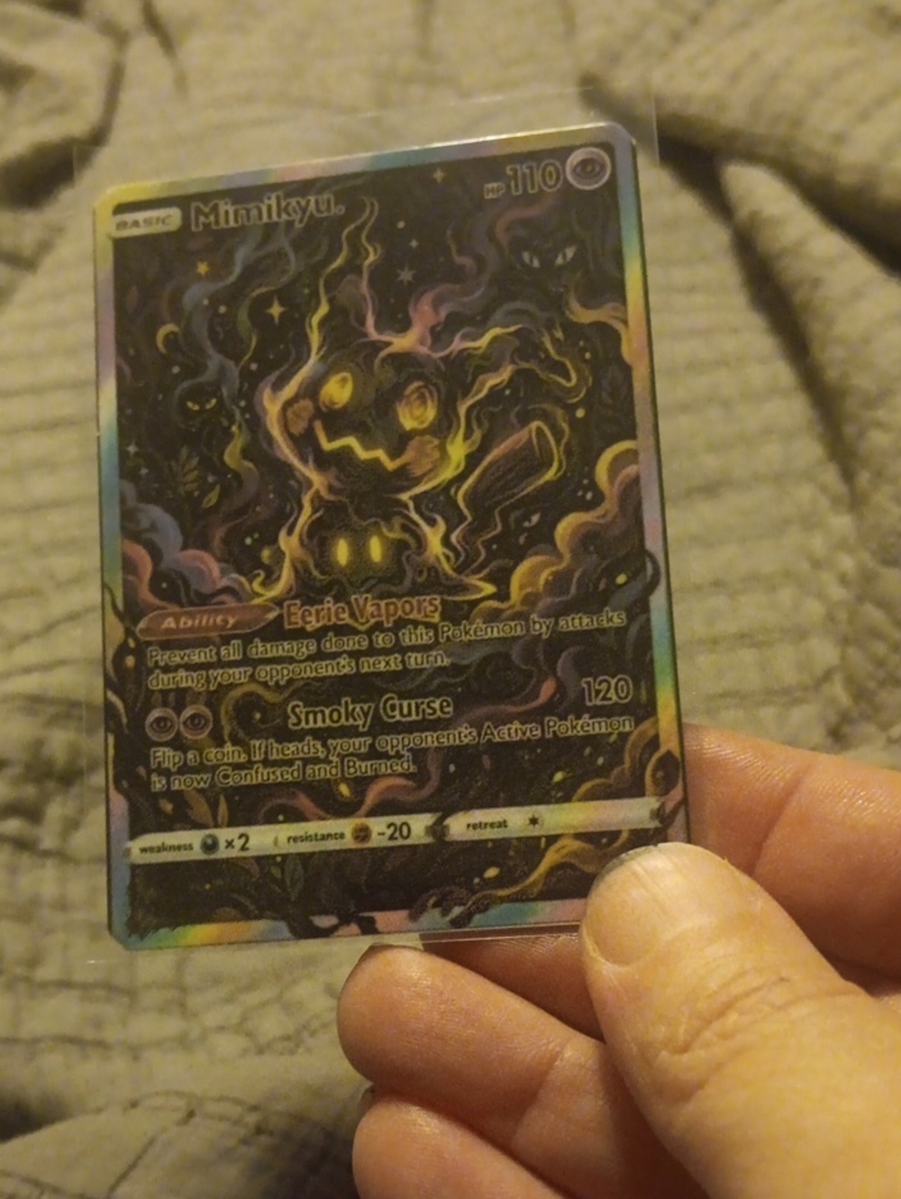 Mimikyu Holofoil Collectible Game Card - Black & Purple